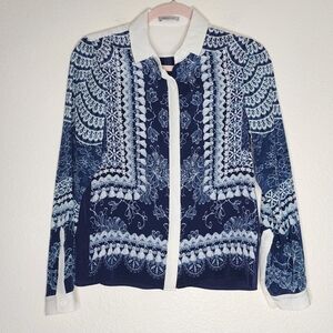 EMMA COOK Blue Silk Button Down Blouse 8